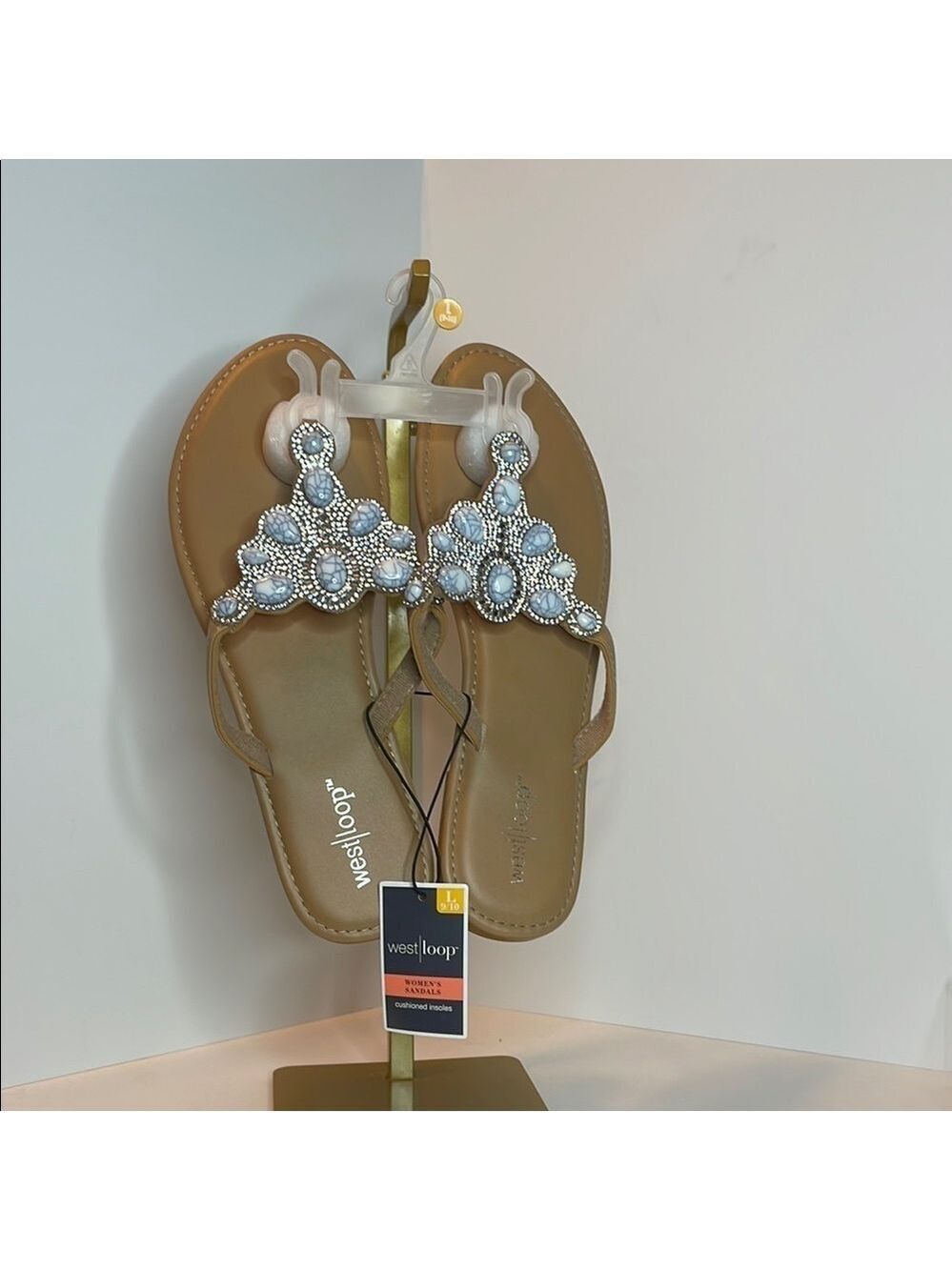 West Loop Tan and Silver Sandals with Jewel Embellishments